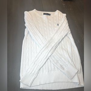 White Polo Cable Knit Sweater